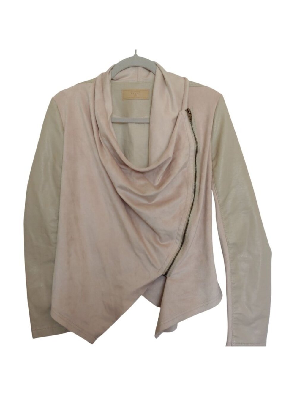 BlankNYC Faux Leather Jacket Asym Zip Draped Front Soft Minimalist Edgy